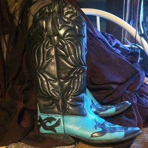 Womens Vintage Sundance Flings Cowboy Boots Teal And Black